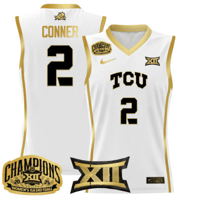 TCU Horned Frogs 2025 BIG 12 Women's Conference Tournament Champions Lightweight Basketball Jersey - White Gold Madison Conner