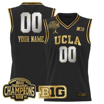 UCLA Bruins 2025 Big Ten Women's Conference Tournament Champions Lightweight Basketball Custom Jersey - Black Gold