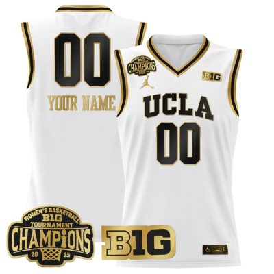 UCLA Bruins 2025 Big Ten Women's Conference Tournament Champions Lightweight Basketball Custom Jersey - White Gold