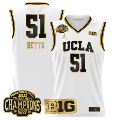 UCLA Bruins 2025 Big Ten Women's Conference Tournament Champions Lightweight Basketball Jersey - White Gold Lauren Betts