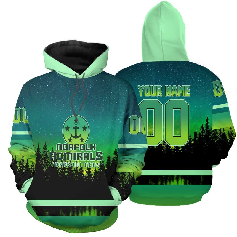 ECHL Norfolk Admirals Design With Northern Lights Unisex Hoodie