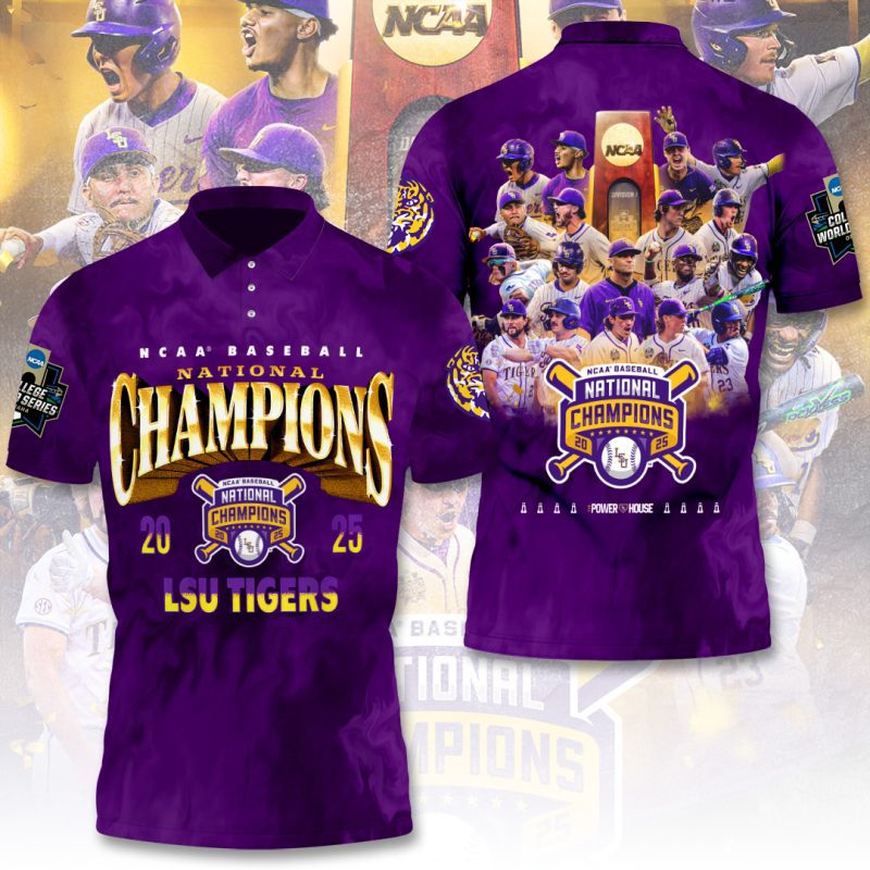 LSU Tigers Baseball NCAA National Champion 2025 College World Series Winner Polo Shirt GNC6247