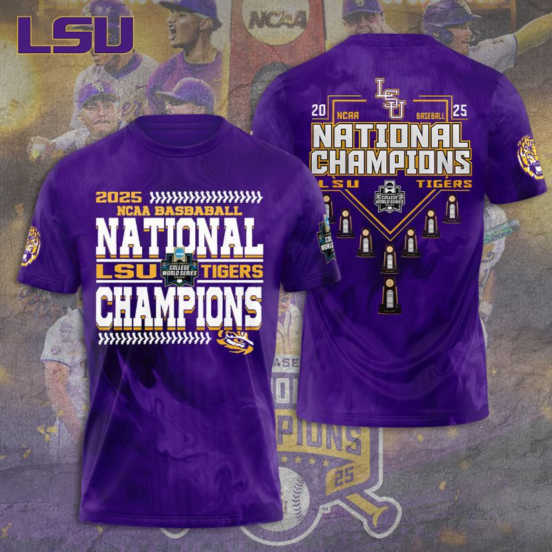 LSU Tigers Baseball NCAA National Champion 2025 College World Series Winner Unisex Performance T-Shirt GNC6051