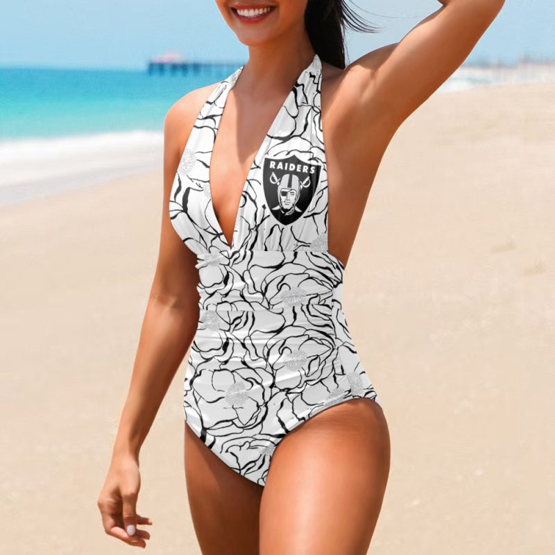 Las Vegas Raiders Printed Halter Neck One piece Swimsuit HNS1046