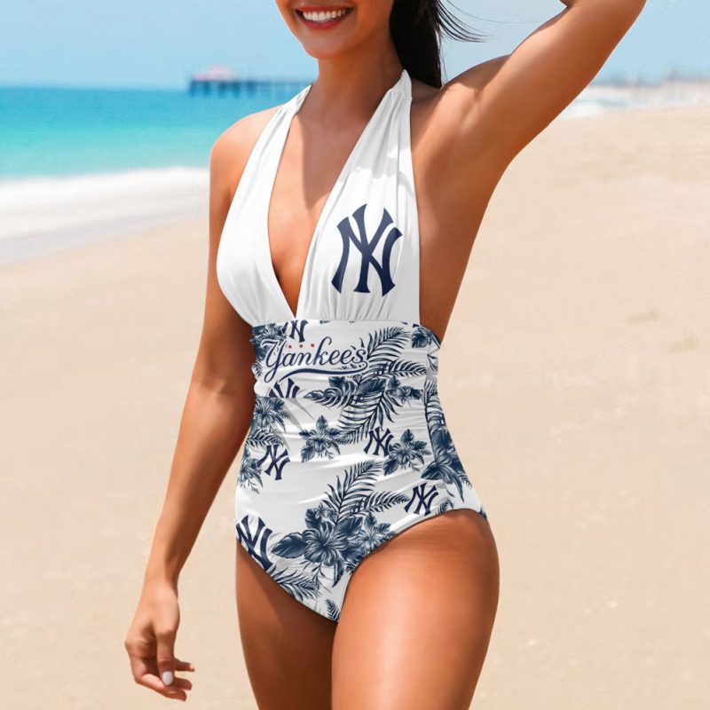New York Yankees Printed Halter Neck One piece Swimsuit HNS1063