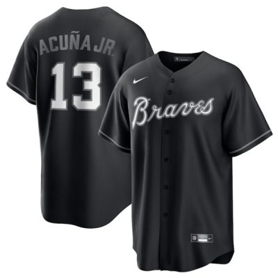 Atlanta Braves #13 Ronald Acuna Jr. Black Lights Out Limited Stitched Baseball Jersey