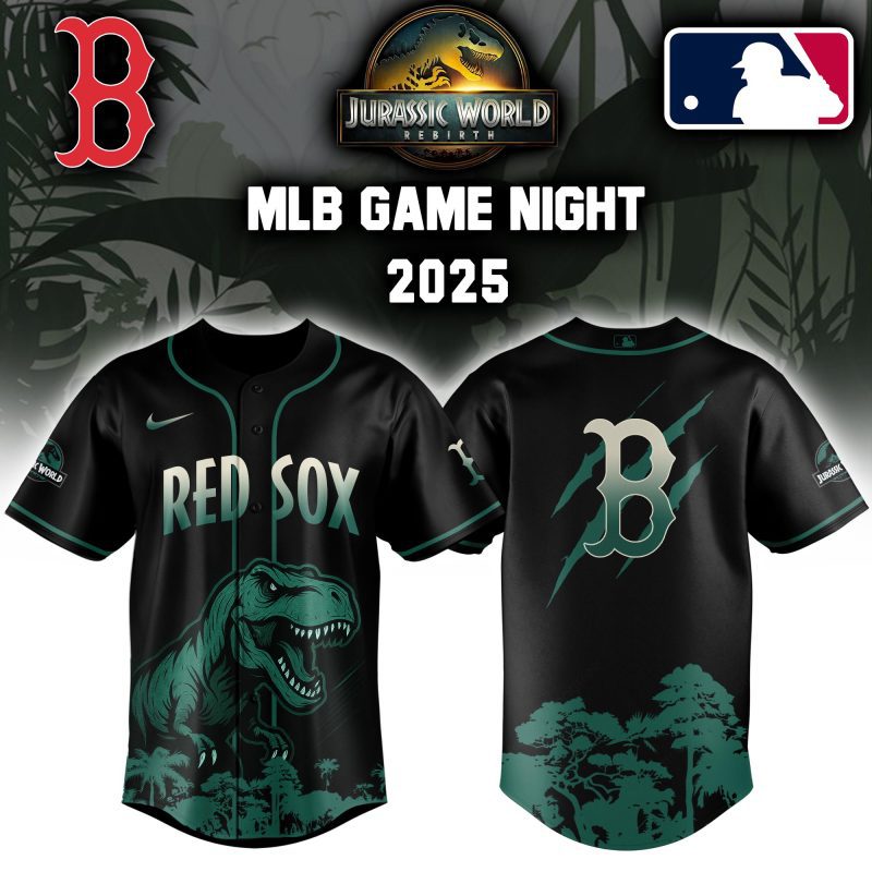 Boston Red Sox MLB x Jurassic World Night Game 2025 Personalized Baseball Jersey For Fan JWB1060