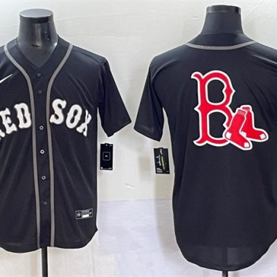 Boston Red Sox Team Big Logo Black Lights Out Limited Stitched Baseball Jersey