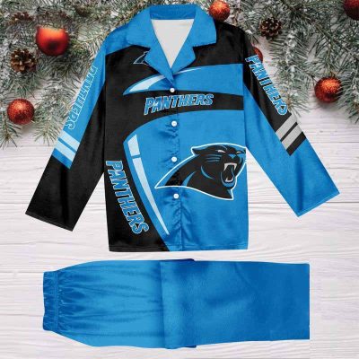 Carolina Panthers Football Team NFL Holiday Winter Satin Pajamas Set