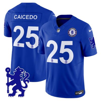 Chelsea 2025 Soccer x Football Vapor Limited Patch NFL Jersey Stitched Blue Moises Caicedo