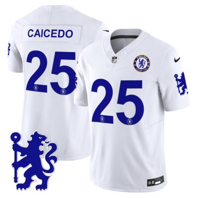 Chelsea 2025 Soccer x Football Vapor Limited Patch NFL Jersey Stitched White Moises Caicedo