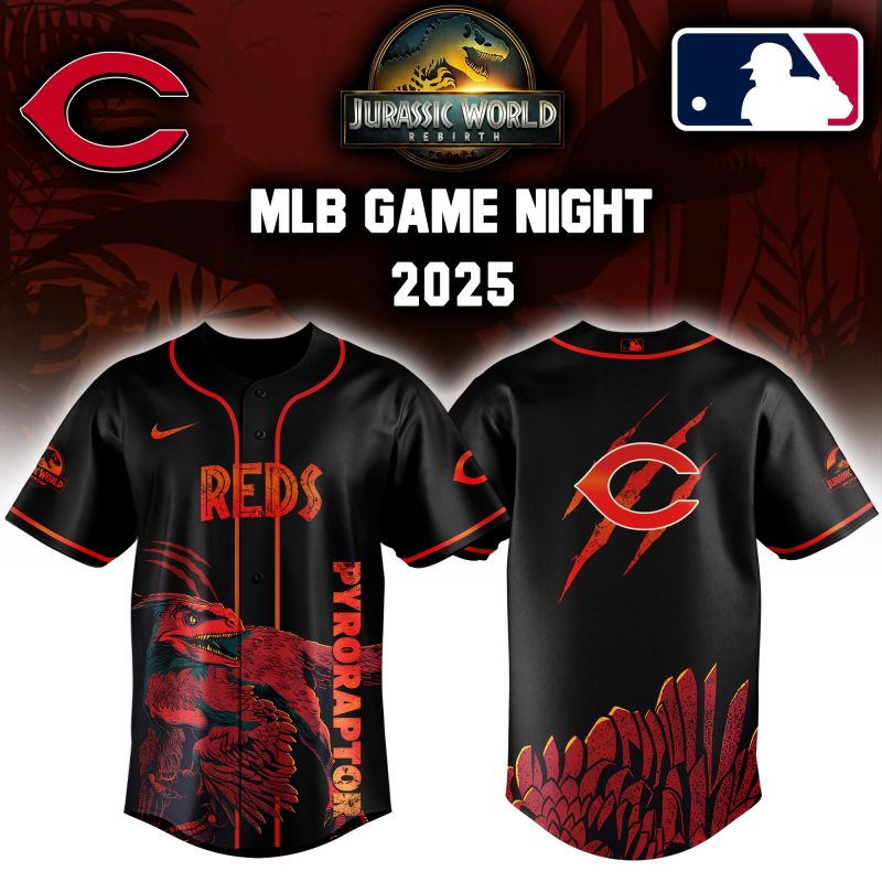 Cincinnati Reds MLB x Jurassic World Night Game 2025 Personalized Baseball Jersey For Fan JWB1049