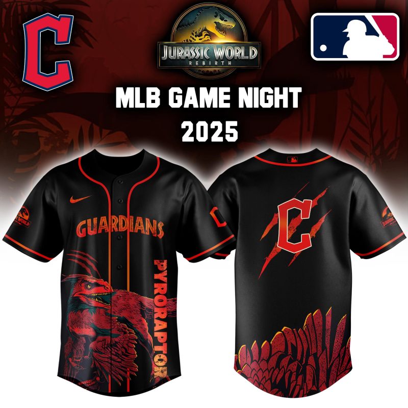 Cleveland Guardians MLB x Jurassic World Night Game 2025 Personalized Baseball Jersey For Fan JWB1046