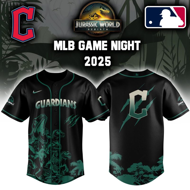 Cleveland Guardians MLB x Jurassic World Night Game 2025 Personalized Baseball Jersey For Fan JWB1047