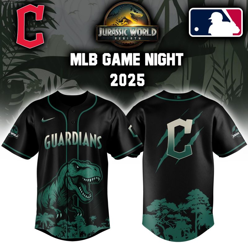 Cleveland Guardians MLB x Jurassic World Night Game 2025 Personalized Baseball Jersey For Fan JWB1048