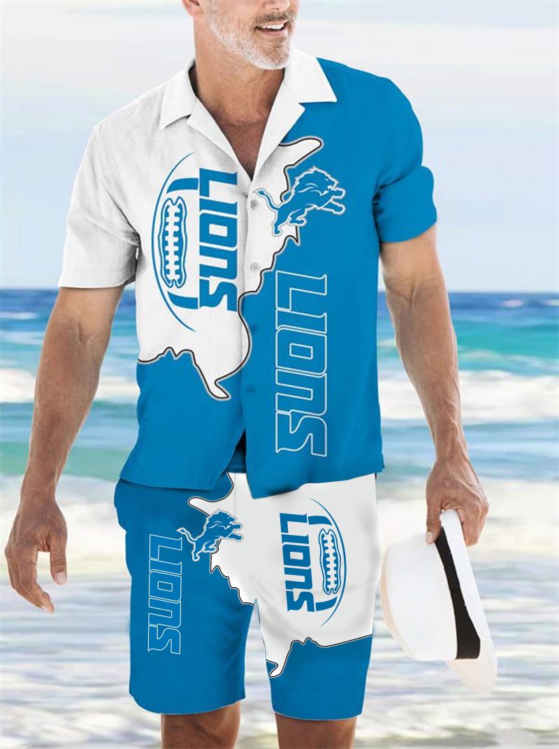 Detroit Lions Combo Hawaiian Shirt and Shorts AHS1009