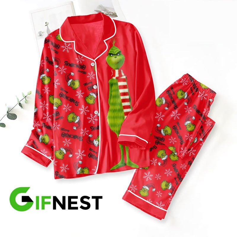 Grinch Button Down Pajamas Set PMG1060