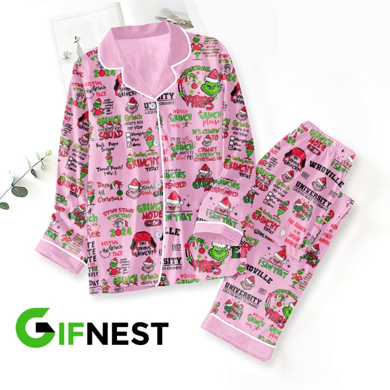 Grinch Button Down Pajamas Set PMG1062