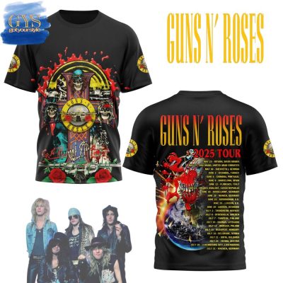 Guns N' Roses 2025 Tour Schedule List Limited Edition Black Shirt