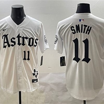 Houston Astros #11 Cam Smith White Gothic 'Houston Born Barrio Raised' Limited Stitched Baseball Jersey