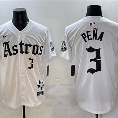 Houston Astros #3 Jeremy Pena White Gothic 'Houston Born Barrio Raised' Limited Stitched Baseball Jersey