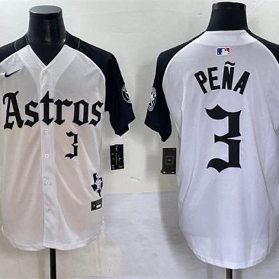 Houston Astros #3 Jeremy Pena White/Black Gothic 'Houston Born Barrio Raised' Limited Stitched Baseball Jersey