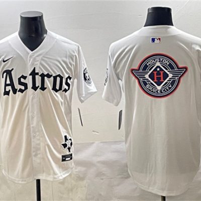 Houston Astros Team Big Logo White Gothic 'Houston Born Barrio Raised' Limited Stitched Baseball Jersey
