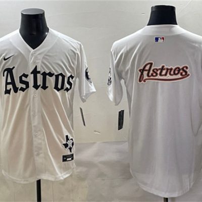 Houston Astros Team Big Logo White Gothic 'Houston Born Barrio Raised' Limited Stitched Baseball Jersey
