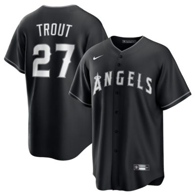 Los Angeles Angels #27 Mike Trout Black Lights Out Limited Stitched Baseball Jersey