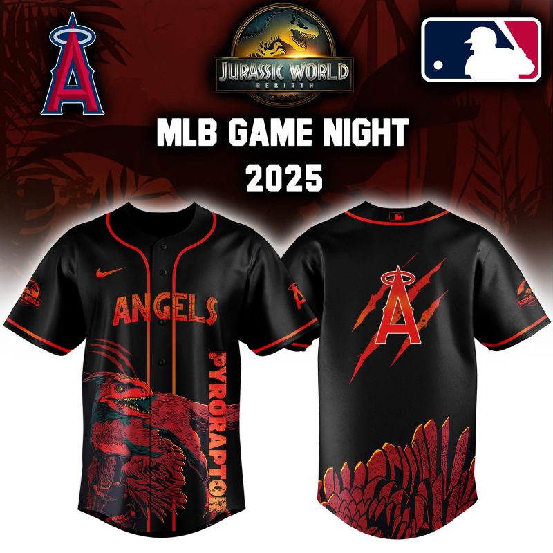 Los Angeles Angels MLB x Jurassic World Night Game 2025 Personalized Baseball Jersey For Fan JWB1032