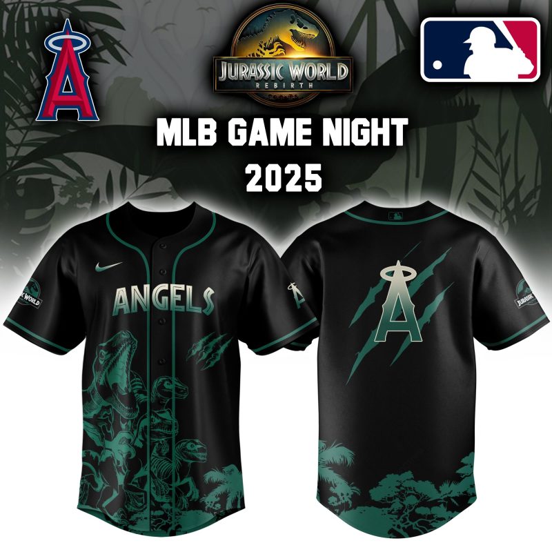 Los Angeles Angels MLB x Jurassic World Night Game 2025 Personalized Baseball Jersey For Fan JWB1033