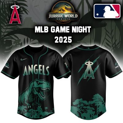 Los Angeles Angels MLB x Jurassic World Night Game 2025 Personalized Baseball Jersey For Fan JWB1034
