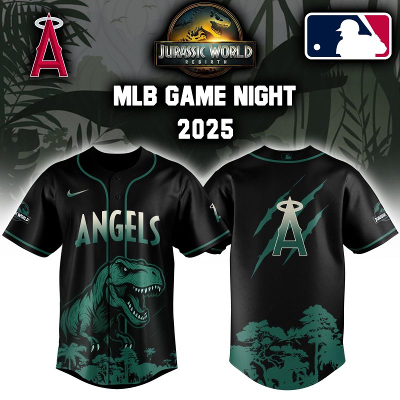 Los Angeles Angels MLB x Jurassic World Night Game 2025 Personalized Baseball Jersey For Fan JWB1034