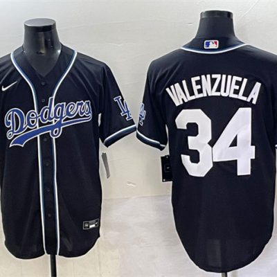 Los Angeles Dodgers #34 Fernando Valenzuela Black Fashion Stitched Baseball Jersey