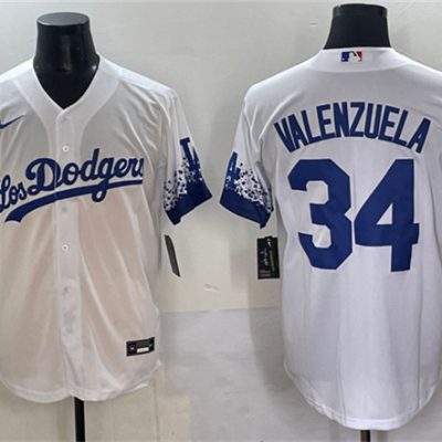 Los Angeles Dodgers #34 Fernando Valenzuela White City Connect Cool Base Stitched Baseball Jersey