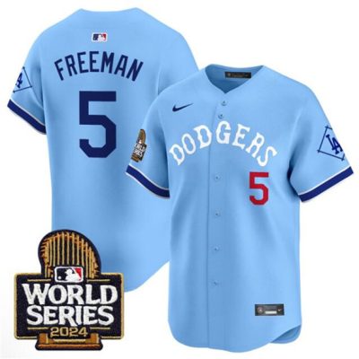 Los Angeles Dodgers #5 Freddie Freeman Blue With 2024 World Series Patch Vapor Premier Limited Stitched Baseball Jersey
