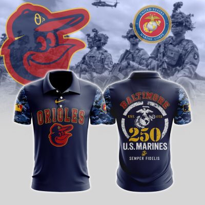MLB Baltimore Orioles Special U.S.M.C 250th Birthday Polo Shirt