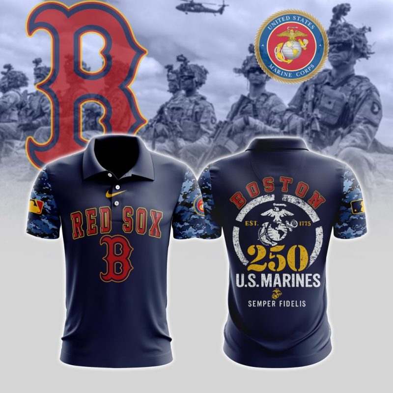 MLB Boston Red Sox Special U.S.M.C 250th Birthday Polo Shirt