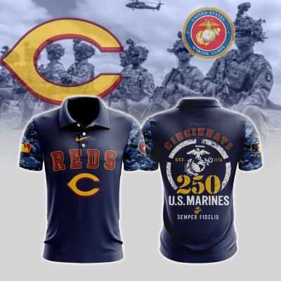 MLB Cincinnati Reds Special U.S.M.C 250th Birthday Polo Shirt