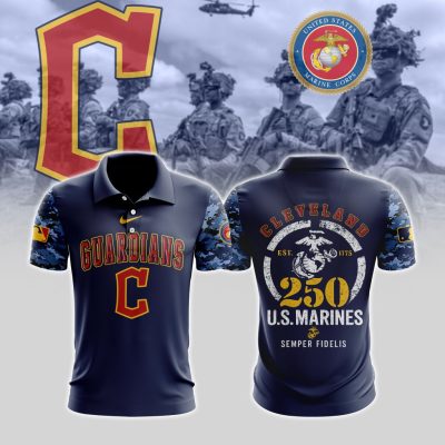 MLB Cleveland Guardians Special U.S.M.C 250th Birthday Polo Shirt