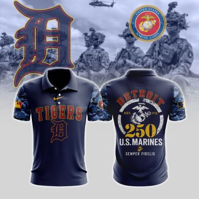 MLB Detroit Tigers Special U.S.M.C 250th Birthday Polo Shirt