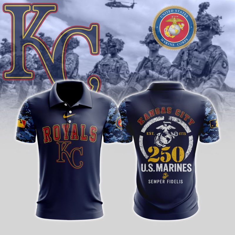 MLB Kansas City Royals Special U.S.M.C 250th Birthday Polo Shirt