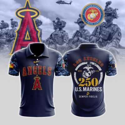 MLB Los Angeles Angels Special U.S.M.C 250th Birthday Polo Shirt