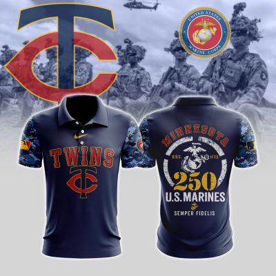 MLB Minnesota Twins Special U.S.M.C 250th Birthday Polo Shirt