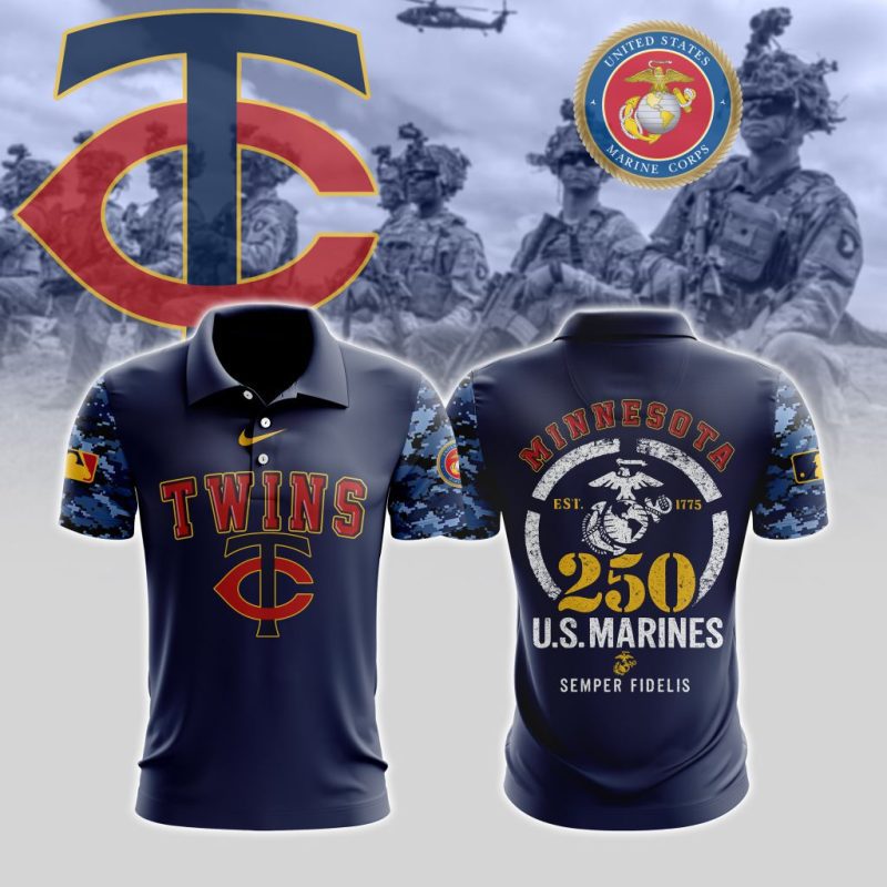 MLB Minnesota Twins Special U.S.M.C 250th Birthday Polo Shirt