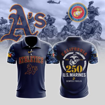 MLB Oakland Athletics Special U.S.M.C 250th Birthday Polo Shirt