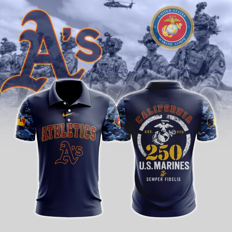 MLB Oakland Athletics Special U.S.M.C 250th Birthday Polo Shirt
