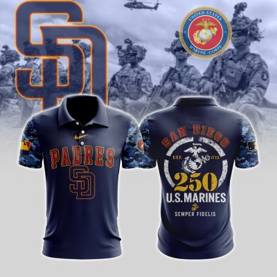MLB San Diego Padres Special U.S.M.C 250th Birthday Polo Shirt