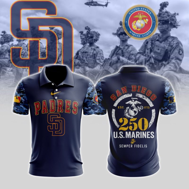 MLB San Diego Padres Special U.S.M.C 250th Birthday Polo Shirt
