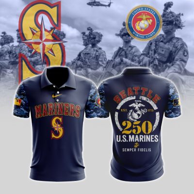 MLB Seattle Mariners Special U.S.M.C 250th Birthday Polo Shirt
